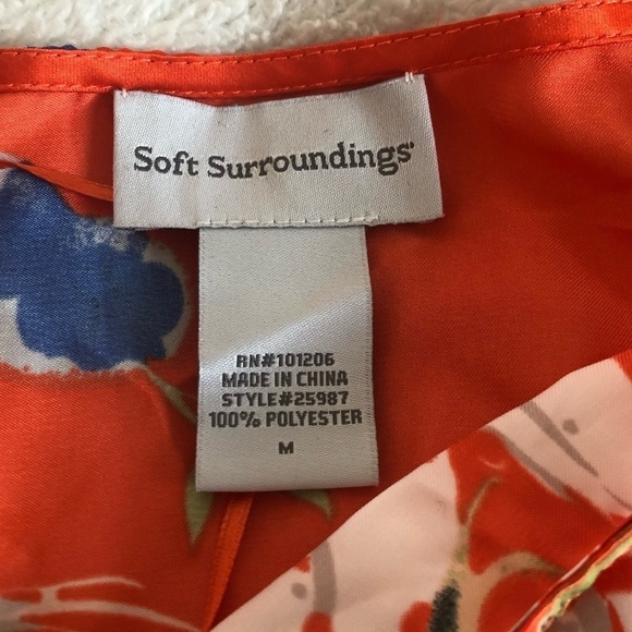 SOFT SURROUNDINGS Blouse Women's Oversized Medium Orange Blue Floral Wide Sleeve - Picture 6 of 10